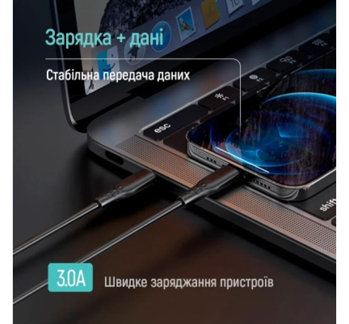 Дата кабель USB-C to Lightning 1.0m PD30W textured PVC black ColorWay (CW-CBPDCL094-BK)