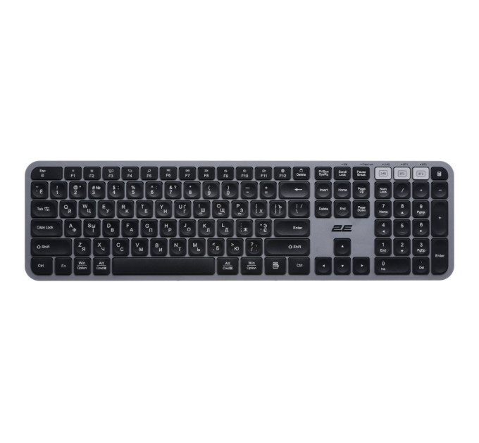 Клавіатура мембранна 2E KS240 110key, WL/BT, EN/UK/RU, сіро-чорний
