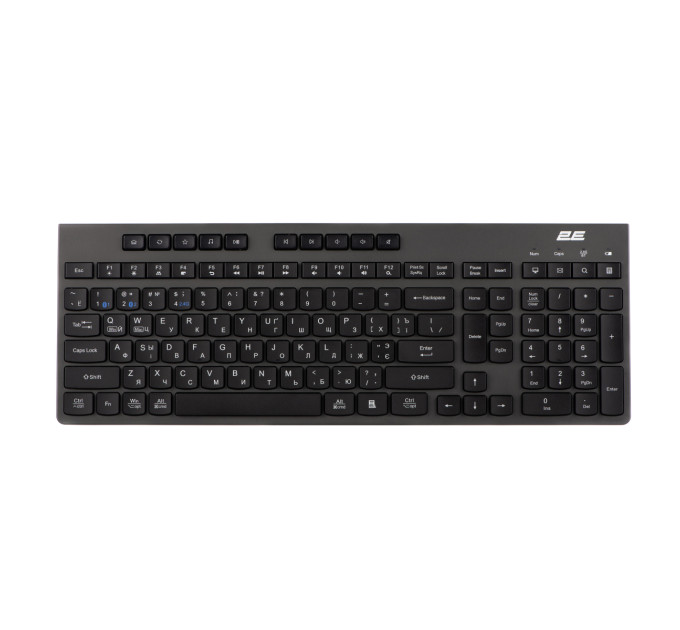 Клавіатура мембранна 2E KS280 120key, WL/BT, EN/UK/RU, silent, чорно-сіра