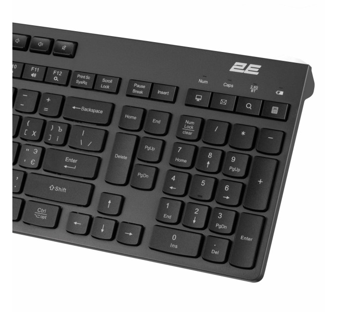 Клавіатура мембранна 2E KS280 120key, WL/BT, EN/UK/RU, silent, чорно-сіра