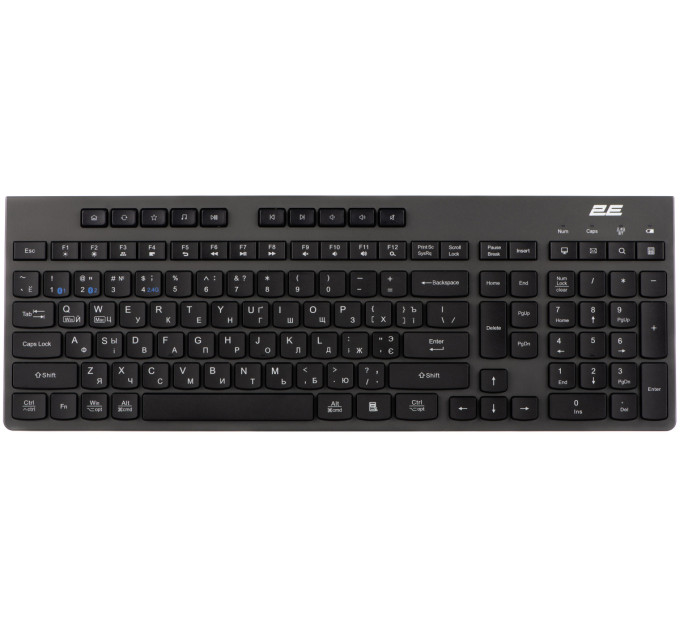 Клавіатура мембранна 2E KS280 120key, WL/BT, EN/UK/RU, silent, чорно-сіра