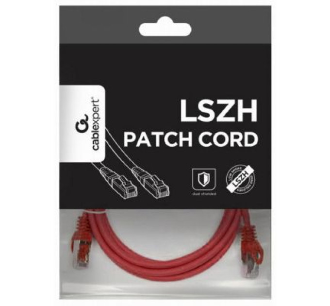 Патч корд Cablexpert PP6A-LSZHCU-R-0.5M, S/STP, литий, 50u" штекер із фіксатором, 0,5 м, червоний