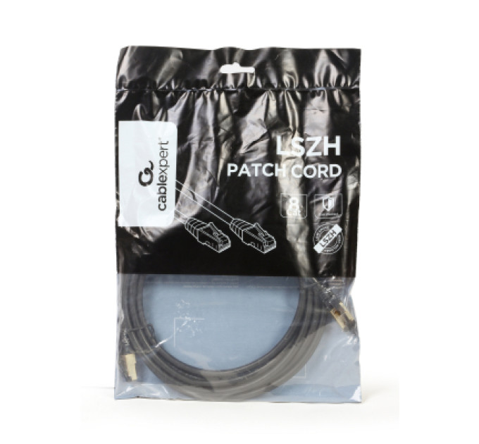 Патч корд Cablexpert PP8-LSZHCU-BK-0.25M, S/STP, литий, 50u" штекер із фіксатором, 0,25 м, чорний