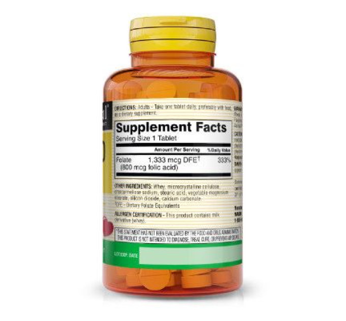 Mason Natural Вітамін Mason Natural Фолієва кислота 800 мкг, Folic Acid, 100 таблеток (MAV-06761)