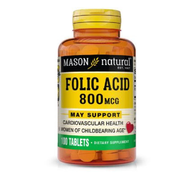 Mason Natural Вітамін Mason Natural Фолієва кислота 800 мкг, Folic Acid, 100 таблеток (MAV-06761)