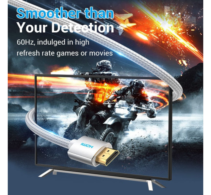 Vention Кабель мультимедійний HDMI to HDMI 3.0m V2.0 4K 60Hz Silver Metal Type Vention (AABII)