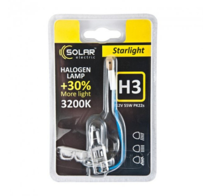 SOLAR Автолампа SOLAR H3 12V 55W PK22s Starlight+30 (1203)