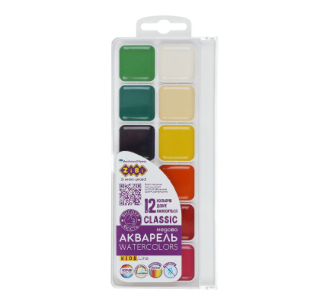 ZiBi Акварельні фарби ZiBi KIDS Line -2 Classic акварельні, 12 кольорів (ZB.6584)