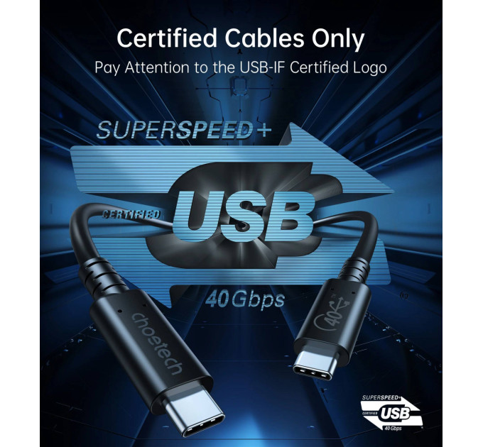 Choetech Дата кабель USB-C to USB-C 0.8m USB 4 100W 40Gbps 8K60Hz Choetech (XCC-1028)