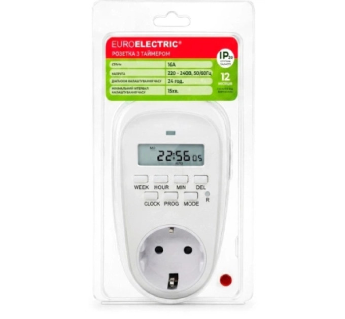 EUROELECTRIC Таймер-розетка EUROELECTRIC 16A/3600W 7дн, White (ST-16A/3,60kW(E))