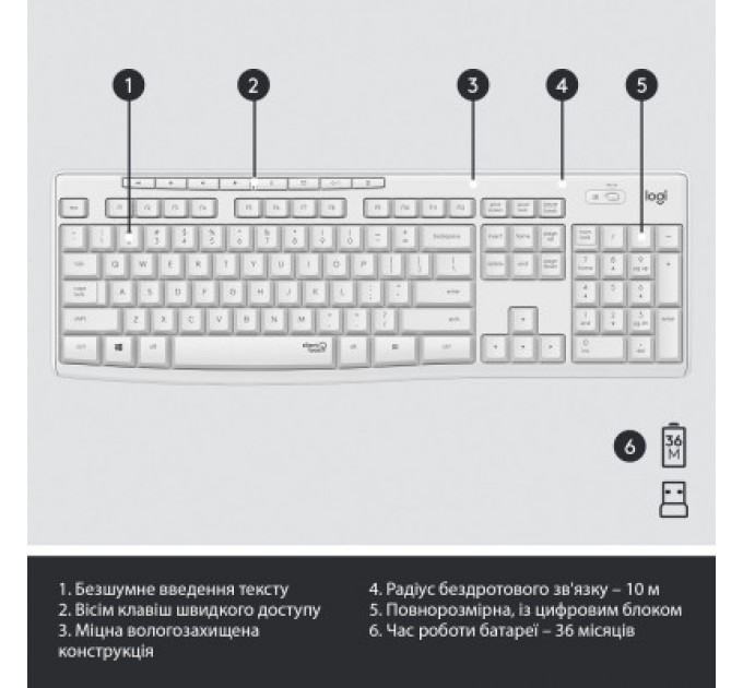 Комплект Logitech MK295 Silent UA Off-White (920-009824)