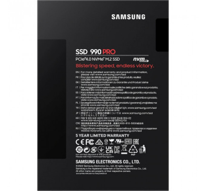 Накопичувач SSD M.2 2280 4TB 990 PRO Samsung (MZ-V9P4T0BW)