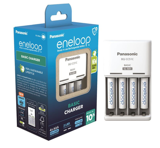 Зарядний пристрій Basic Charger  + Акумулятор Eneloop NI-MH  AAA 800 мАг, 4 шт.