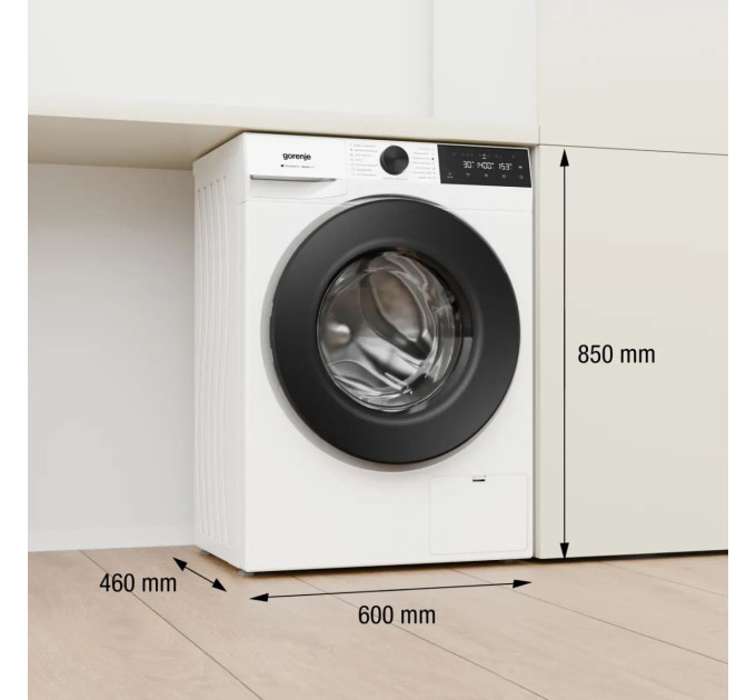 Пральна машина Gorenje фронтальна, 8кг, 1400, A++, 46см, дисплей, пара, Wi-Fi, білий