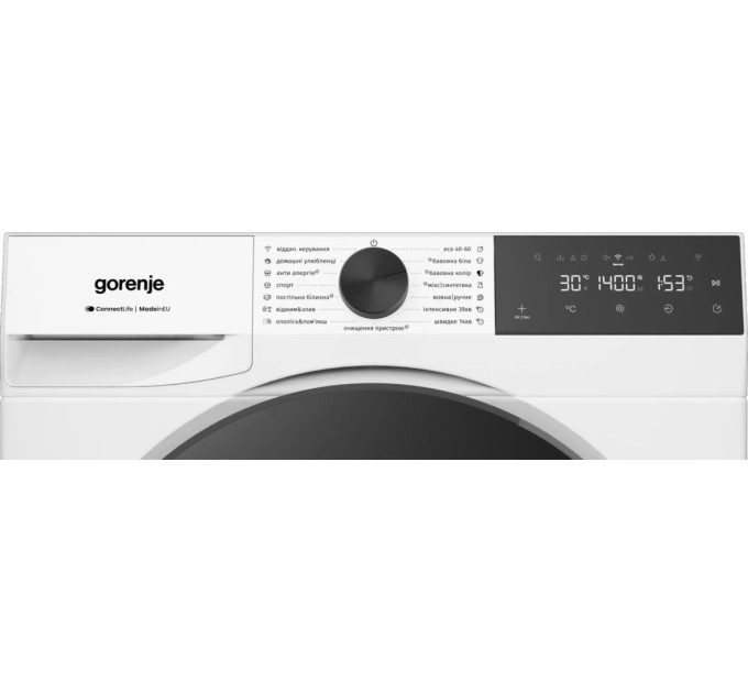 Пральна машина Gorenje фронтальна, 8кг, 1400, A++, 46см, дисплей, пара, Wi-Fi, білий
