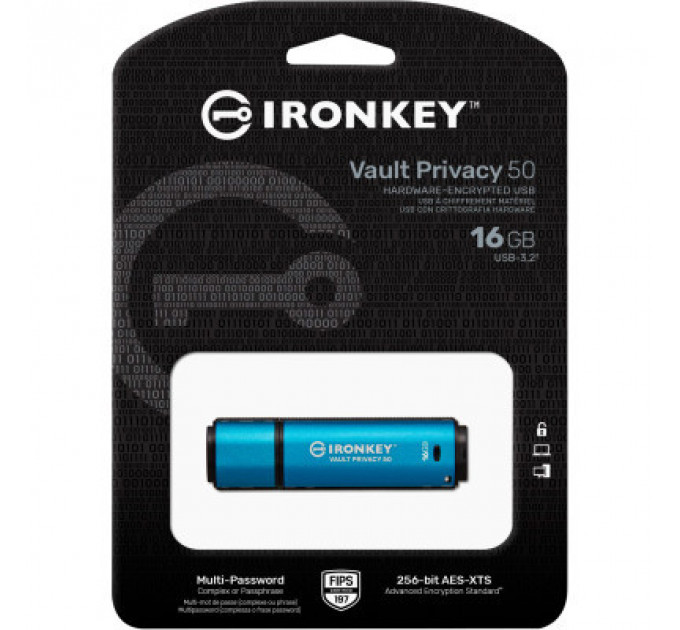 USB флеш накопичувач Kingston 16GB IronKey Vault Privacy 50 Blue USB 3.2 (IKVP50/16GB)