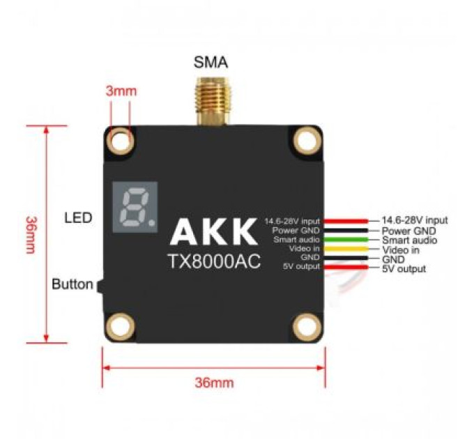AKK Відеопередавач (VTX) AKK Ultra Long Range 8W 4.9G-6G 96CH (TX8000AC)