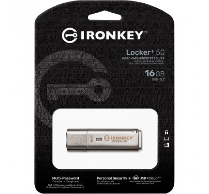 USB флеш накопичувач Kingston 16GB IronKey Locker Plus 50 AES Encrypted USB 3.2 (IKLP50/16GB)