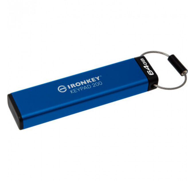 USB флеш накопичувач Kingston 64GB IronKey Keypad 200 AES-256 Encrypted Blue USB 3.2 (IKKP200/64GB)