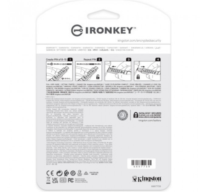 USB флеш накопичувач Kingston 64GB IronKey Keypad 200 AES-256 Encrypted Blue USB 3.2 (IKKP200/64GB)