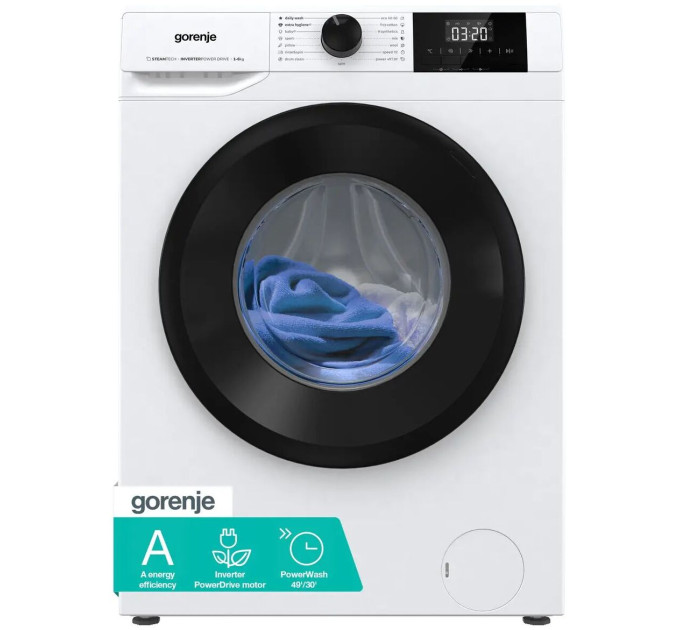 Пральна машина Gorenje фронтальна, 6кг, 1000, A++, 42см, чорний люк, дисплей, пар, інвертор, білий