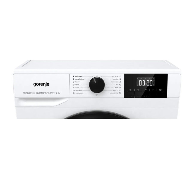 Пральна машина Gorenje фронтальна, 6кг, 1000, A++, 42см, чорний люк, дисплей, пар, інвертор, білий