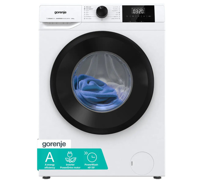Пральна машина Gorenje фронтальна, 6кг, 1000, A++, 42см, чорний люк, дисплей, пар, інвертор, білий