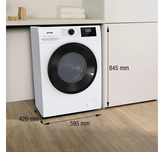 Пральна машина Gorenje фронтальна, 6кг, 1000, A++, 42см, чорний люк, дисплей, пар, інвертор, білий