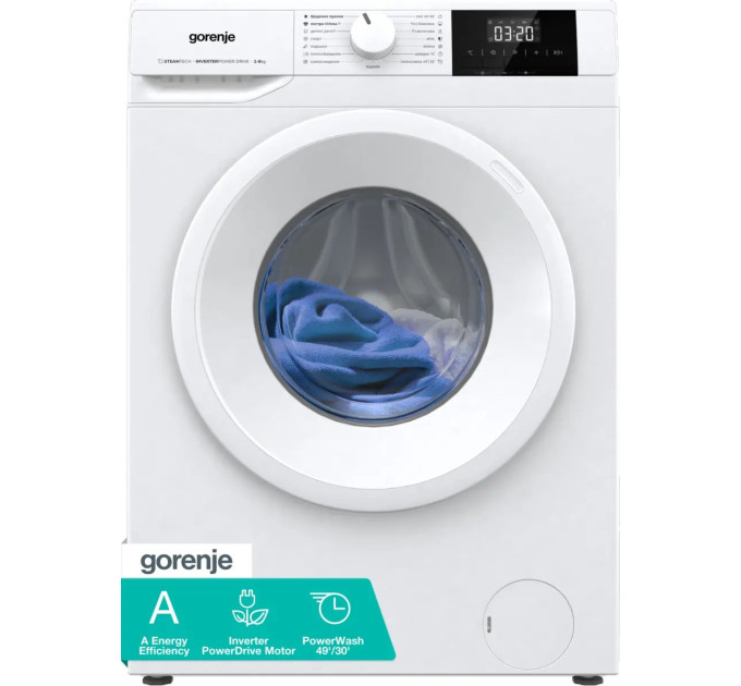 Пральна машина Gorenje фронтальна, 6кг, 1000, A++, 42см, дисплей, пар, інвертор, білий