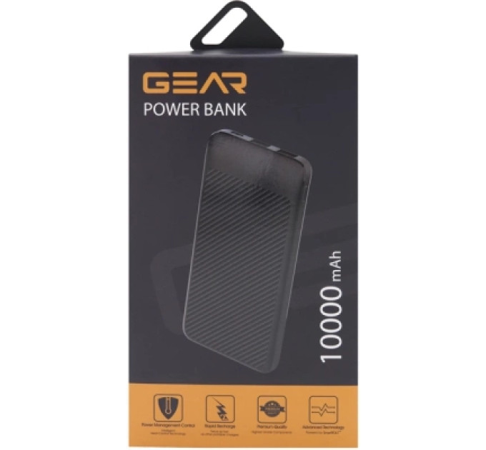 GEAR Батарея універсальна GEAR 10000mAh, 10W, USB-TypeC, 2*USB-A, Micro-USB, black (SL10)