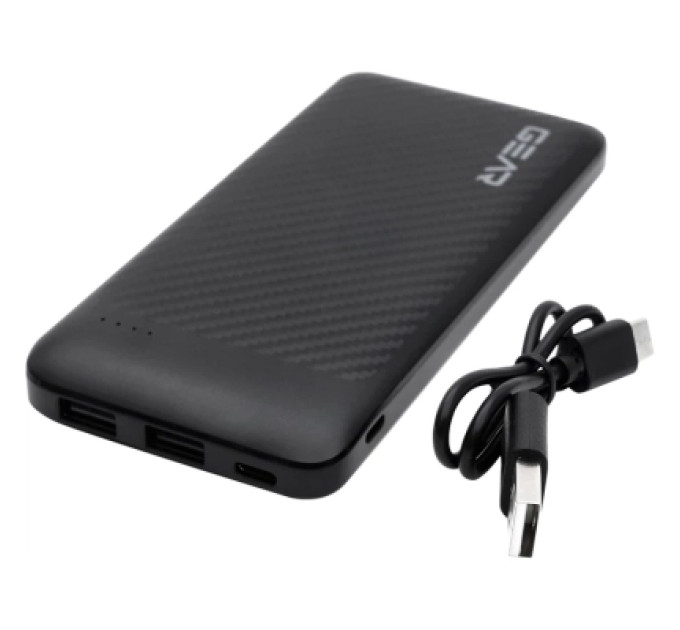 GEAR Батарея універсальна GEAR 10000mAh, 10W, USB-TypeC, 2*USB-A, Micro-USB, black (SL10)