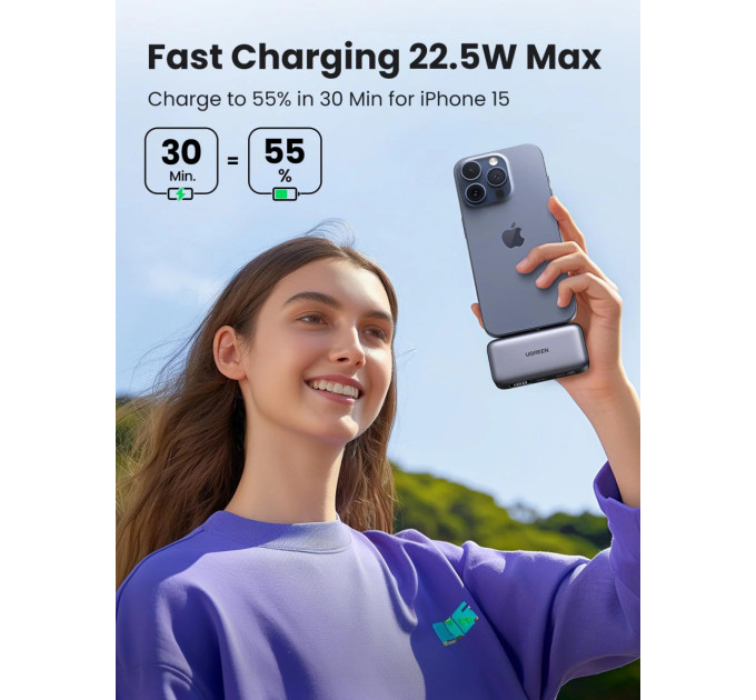 Ugreen Батарея універсальна Ugreen 5000mAh 22,5W USB-C In/Out, with build-in Type-C connector (PB503) (35338)