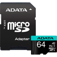 Карта пам'яті ADATA 64GB microSD class 10 UHS-I U3 V30 A2 Premier Pro SD 6.0 (AUSDX64GUI3V30SA2-RA1)