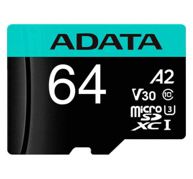 ADATA Карта пам'яті ADATA 64GB microSD class 10 UHS-I U3 V30 A2 Premier Pro SD 6.0 (AUSDX64GUI3V30SA2-RA1)