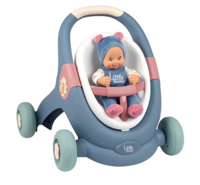 Smoby Коляска для ляльок Smoby Little для прогулянок 3в1, з пупсом, синій (140308)