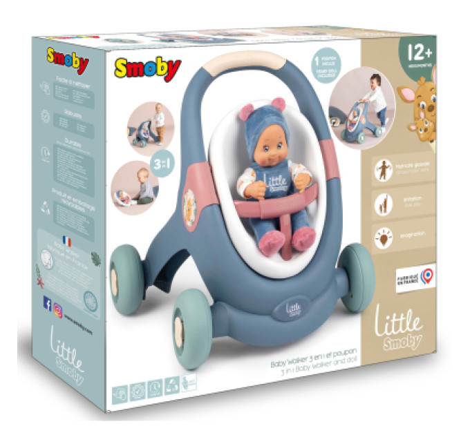 Smoby Коляска для ляльок Smoby Little для прогулянок 3в1, з пупсом, синій (140308)