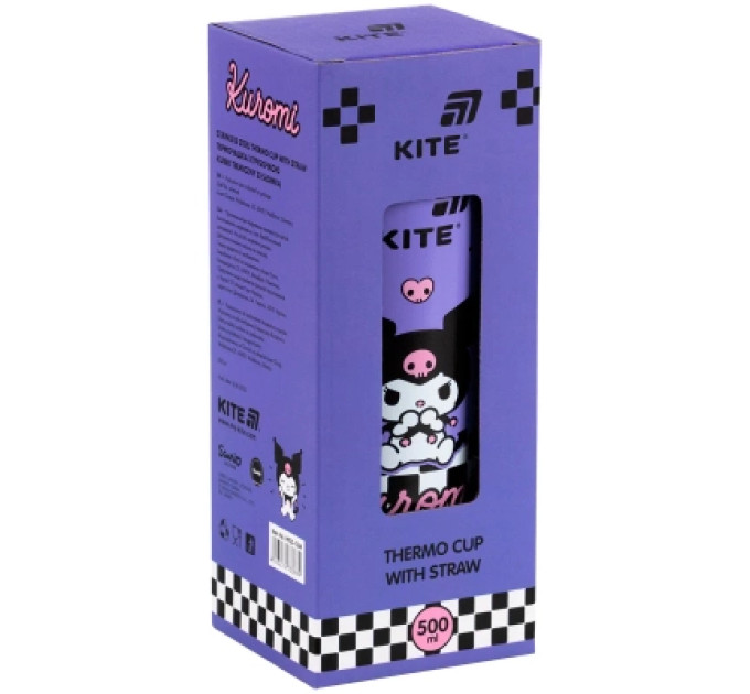 Kite Поїльник-непроливайка Kite Kuromi термочашка з трубочкою, 500 мл (HK25-1264)