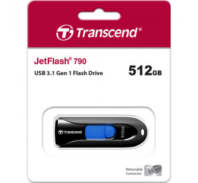 USB флеш накопичувач Transcend 512GB JetFlash 790 Black USB 3.1 (TS512GJF790K)