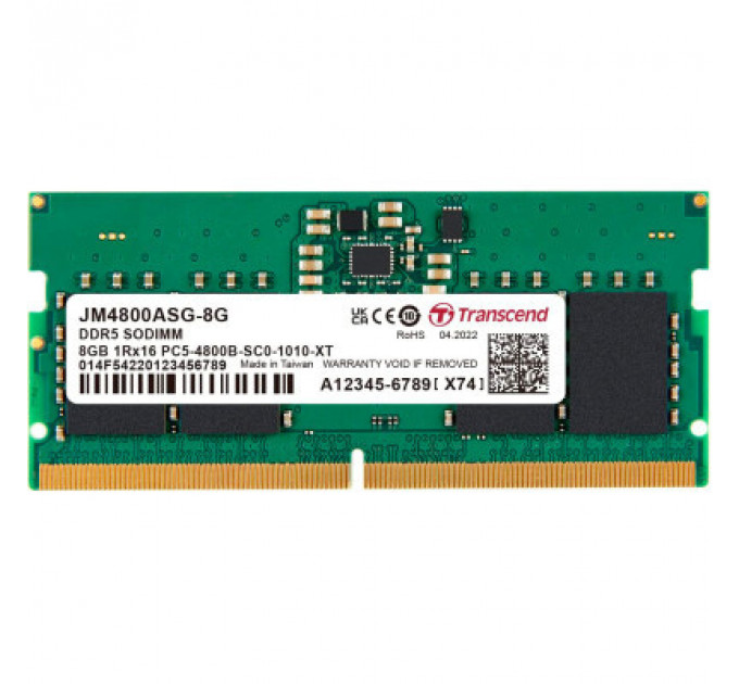 Модуль пам'яті для ноутбука SoDIMM DDR5 8GB 4800 MHz JetRam Transcend (JM4800ASG-8G)