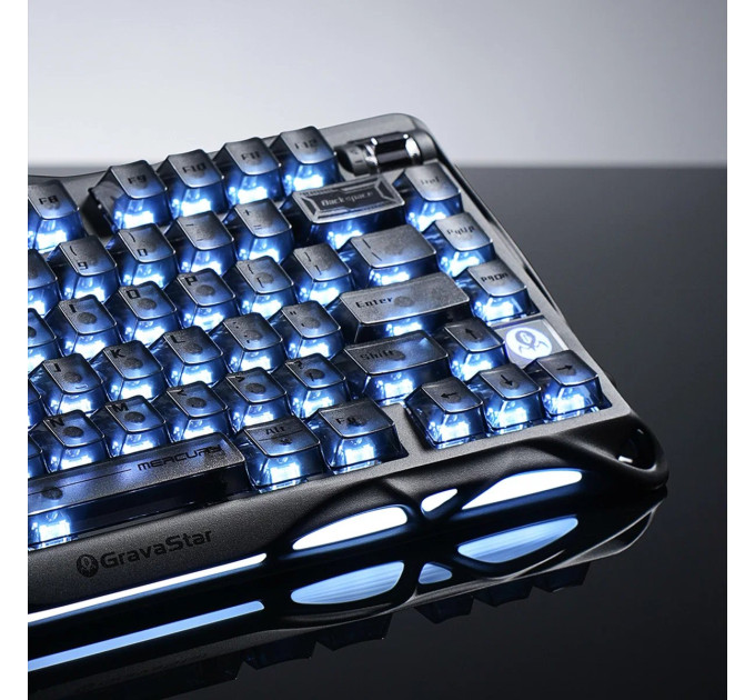 Клавіатура механічна GravaStar Mercury K1 80keys, GravaStar x Kailh Cheery Pink, EN, BT/WL/USB, Stealth Black