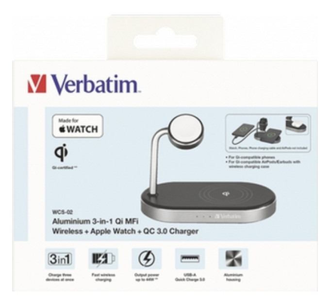 Verbatim Зарядний пристрій Verbatim 3in1 Apple Watch and iPhone Charging Stand (49556)