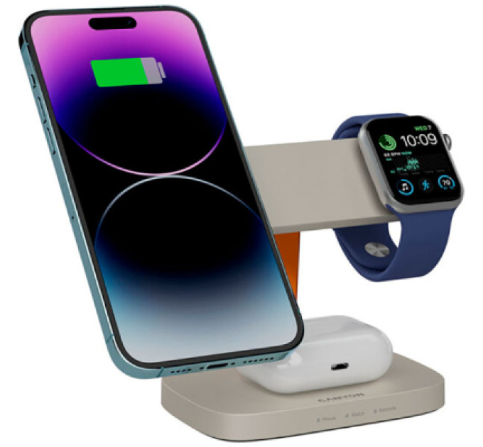 Canyon Зарядний пристрій Canyon wireless charger HEXAGON WCS-310 3in1 LightGrey/Orange (CNS-WCS310LGOR)