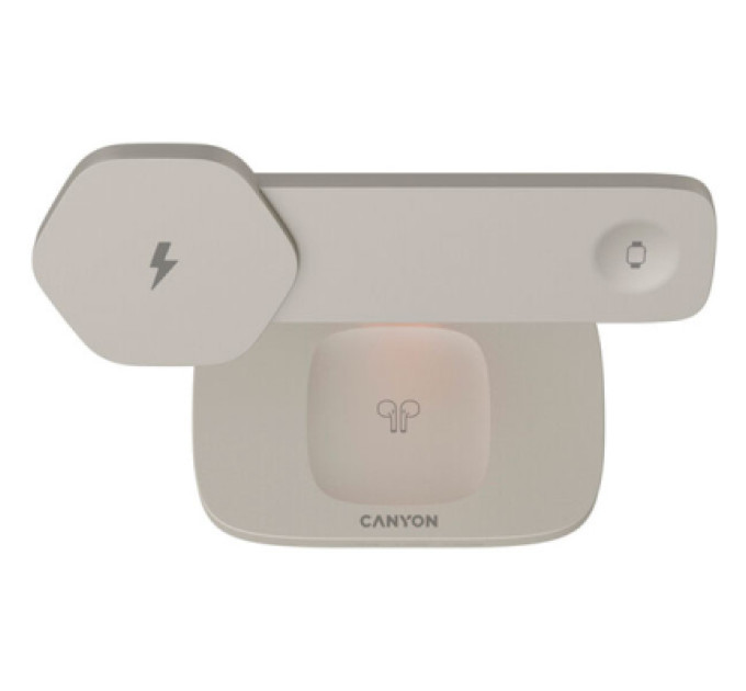 Canyon Зарядний пристрій Canyon wireless charger HEXAGON WCS-310 3in1 LightGrey/Orange (CNS-WCS310LGOR)