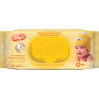 Дитячі вологі серветки Smile baby з екстрактом ромашки, алое і вітамінним комплексом з клапаном 60 шт (4823071655049)