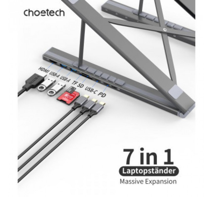 Порт-реплікатор Choetech USB-C 7-in-1 (HDMI/PD/картридер/USB-A/USB-C) Docking Station (HUB-M48-GY)