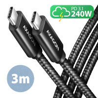 Дата кабель USB-C to USB-C 3.0m USB 2.0 PD 240W 5A black AXAGON (BUCM2-CM30AB)