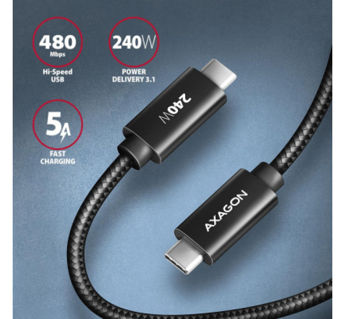AXAGON Дата кабель USB-C to USB-C 3.0m USB 2.0 PD 240W 5A black AXAGON (BUCM2-CM30AB)