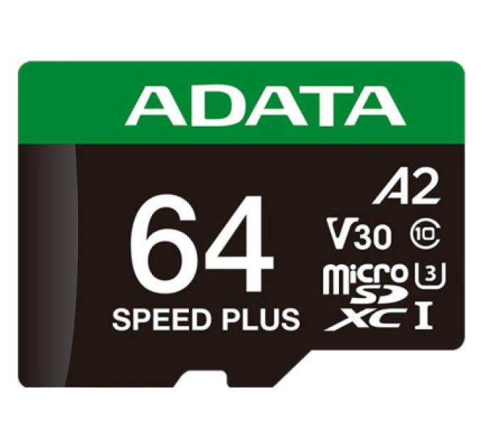 ADATA Карта пам'яті ADATA 64GB microSD class 10 UHS-I U3 V30 A2 Speed Plus (UD64GUI3V30A2SP-RA1)