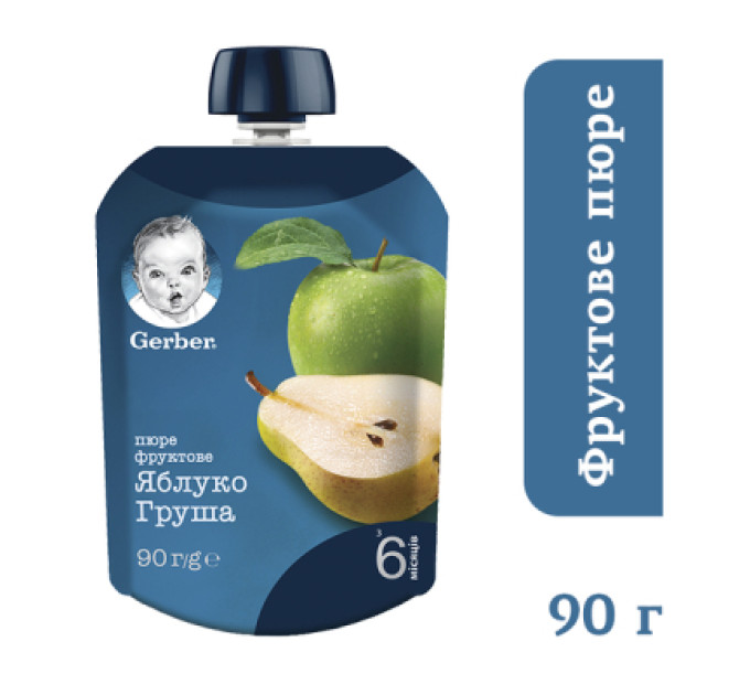 Gerber Дитяче пюре Gerber Pouch Яблуко і груша, 90 г (7613036345507)