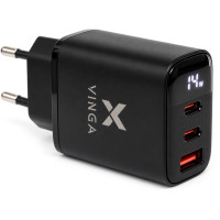 Зарядний пристрій Vinga 2xUSB-C + USB-A Display 45W (VCR45ACCDB)